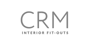 The brand logo of CRM Interior Fit-Outs in grayscale.