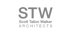 The brand logo of Scott Tallon Walker in grayscale.
